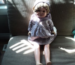 24'' LONG LEG BLONDE MAMA DOLL ORIG PURPLE DRESS HAT ONESIE 558